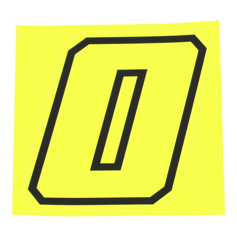 Autocollant numéro 0 jaune fluo contour noir