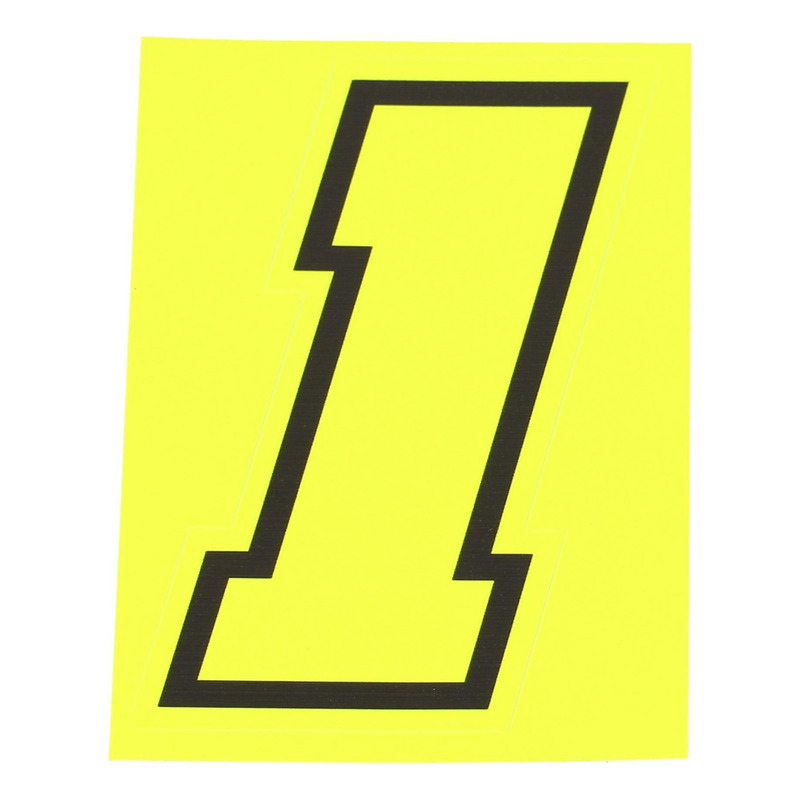 Autocollant numéro 1 jaune fluo contour noir