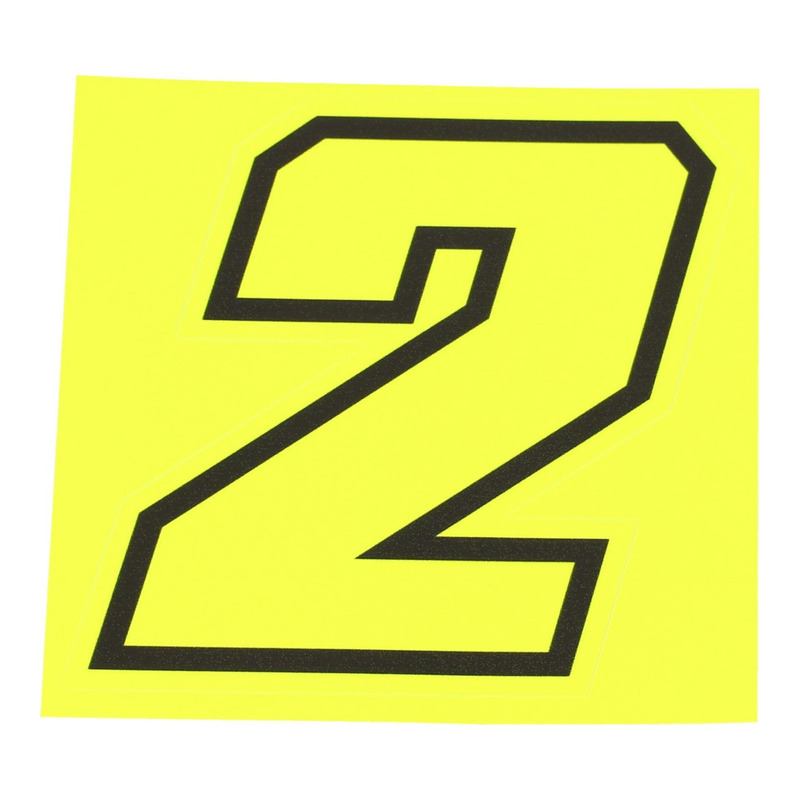 Autocollant numéro 2 jaune fluo contour noir