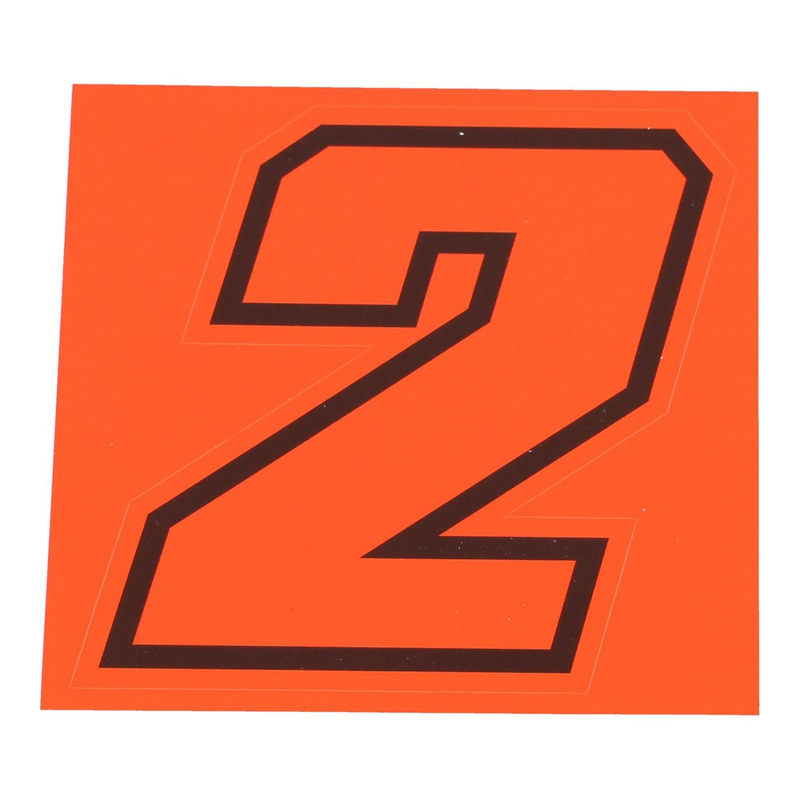 Autocollant numéro 2 rouge fluo contour noir