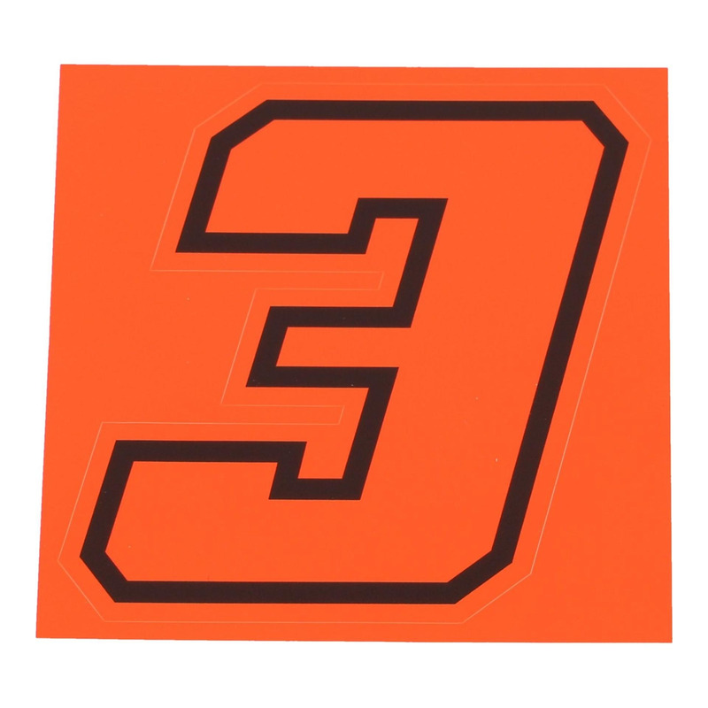 Autocollant numéro 3 rouge fluo contour noir