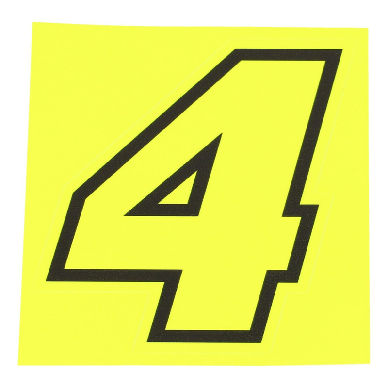 Autocollant numéro 4 jaune fluo contour noir