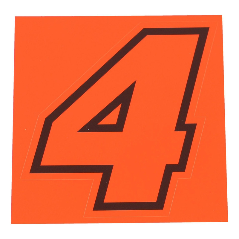 Autocollant numéro 4 rouge fluo contour noir
