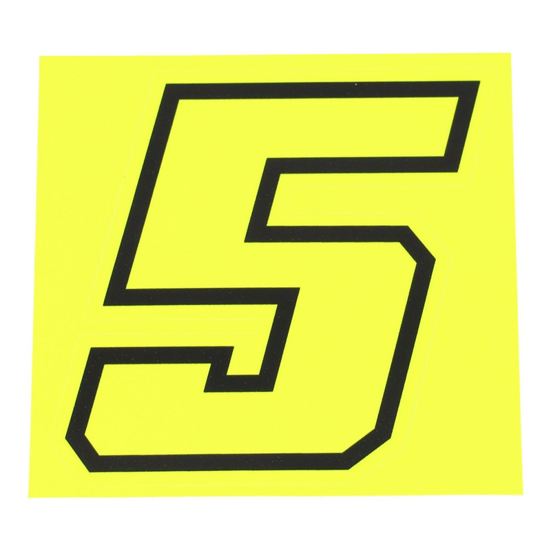 Autocollant numéro 5 jaune fluo contour noir