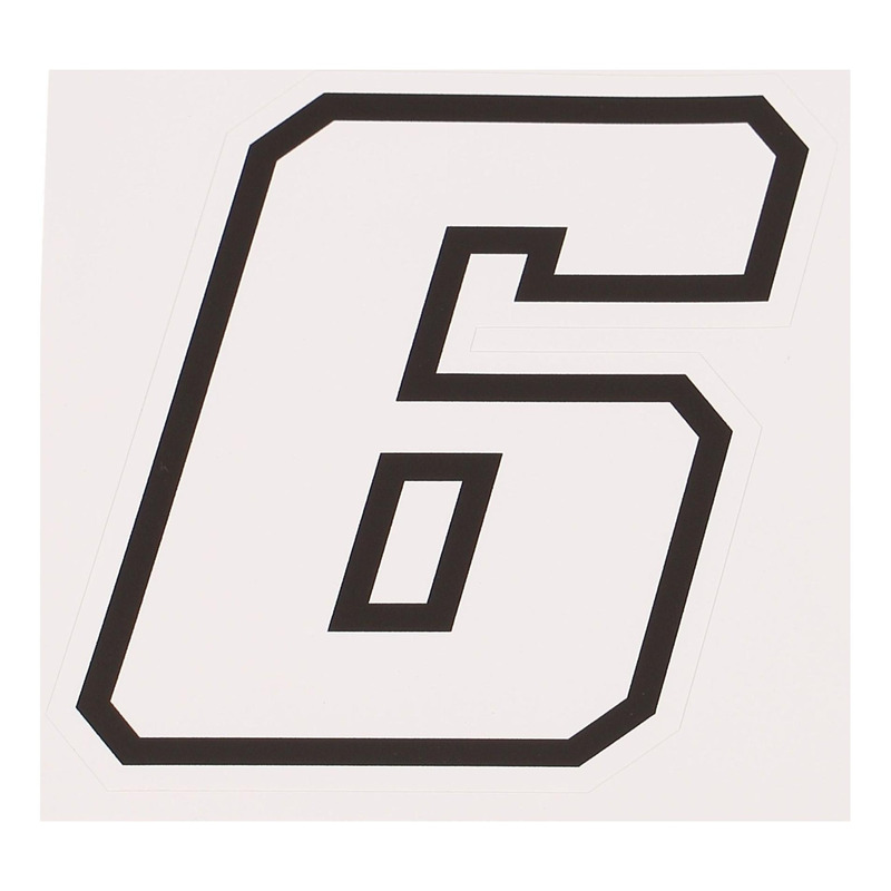 Autocollant numéro 6 blanc contour noir