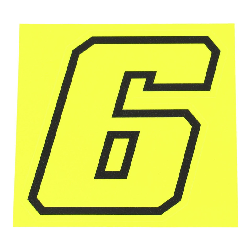 Autocollant numéro 6 jaune fluo contour noir
