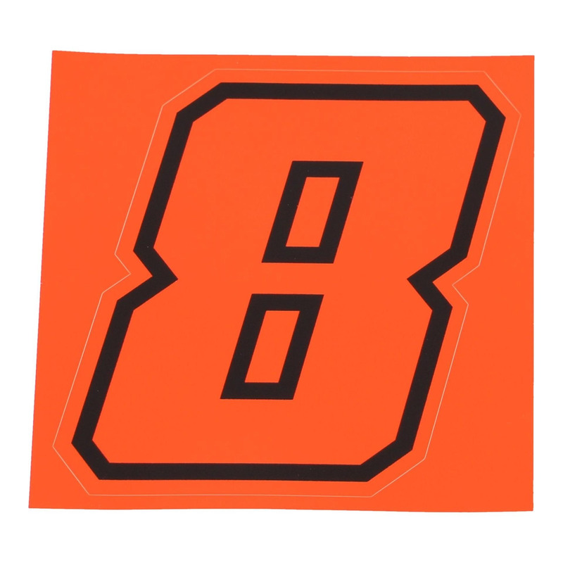 Autocollant numéro 8 rouge fluo contour noir