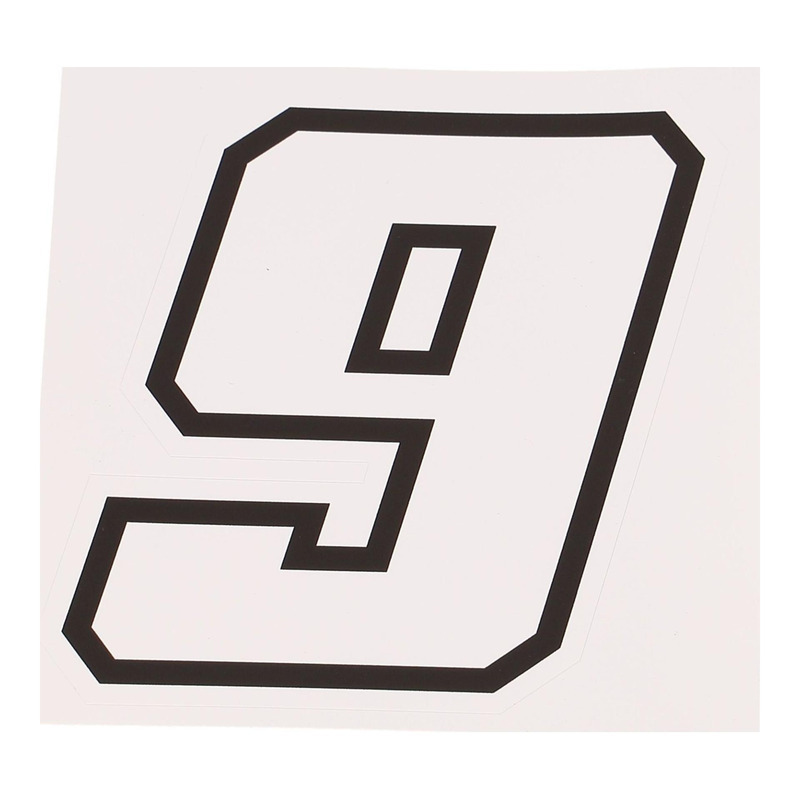 Autocollant numéro 9 blanc contour noir