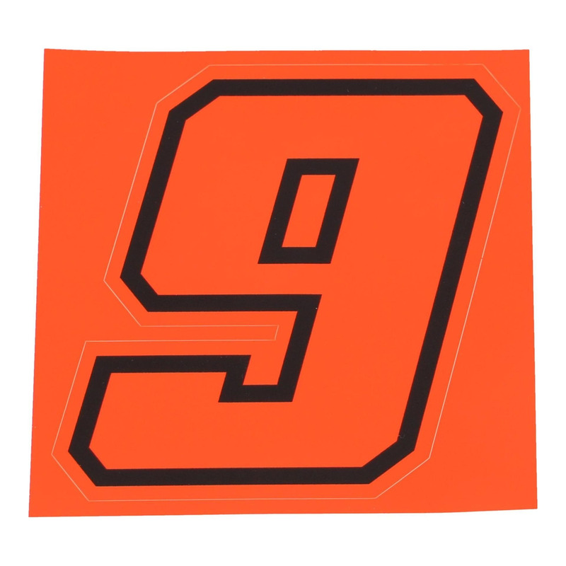 Autocollant numéro 9 rouge fluo contour noir