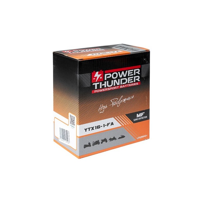 Batterie Power Thunder YTX16-1-FA 12V 14 Ah prête à l’emploi