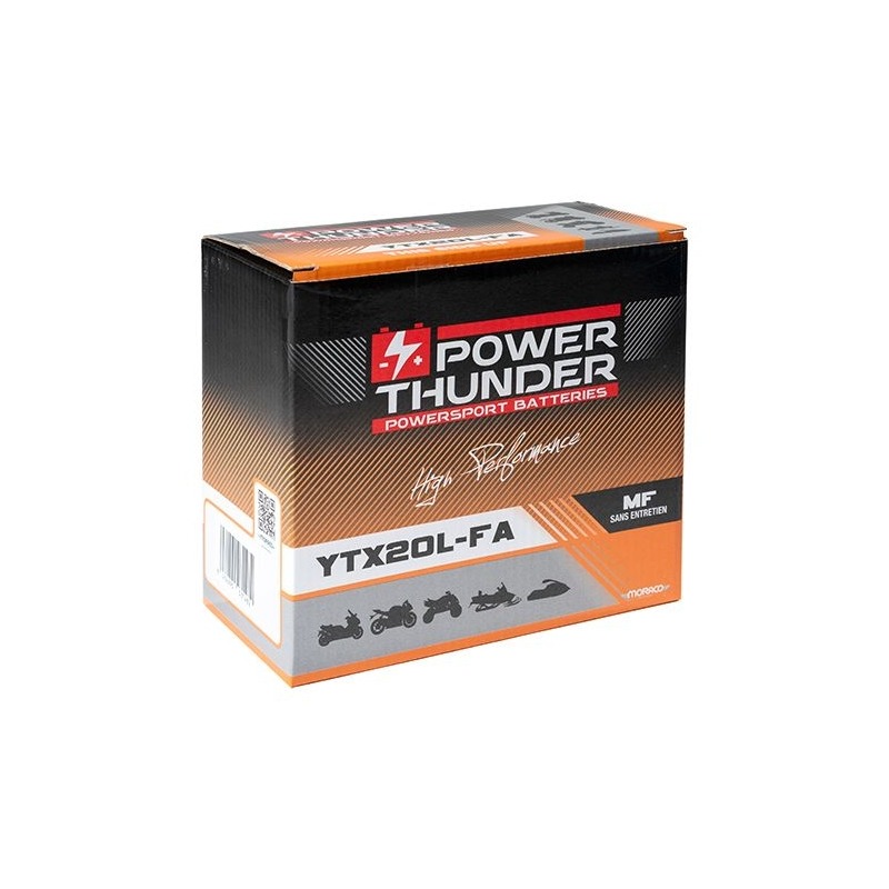 Batterie Power Thunder YTX20L-FA 12V 18 Ah prête à l’emploi
