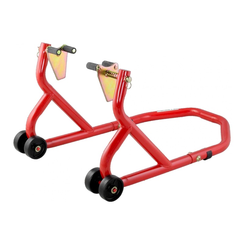 Béquille de stand avant Bike Tek rouge avec supports à rouleaux sur