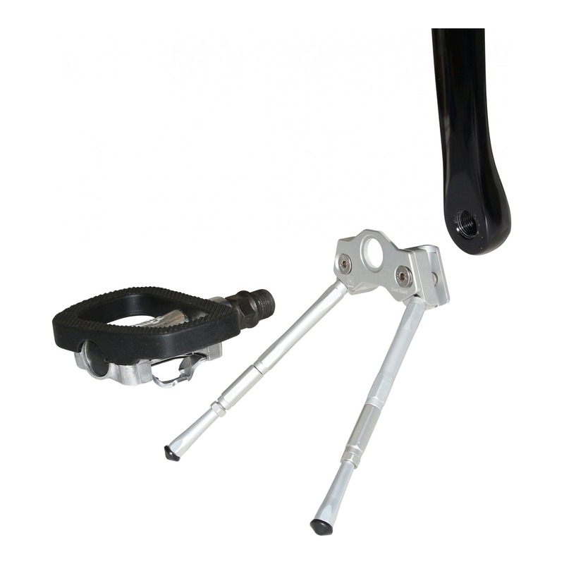 Béquille vélo latérale pour fixation sur pédale, argentée