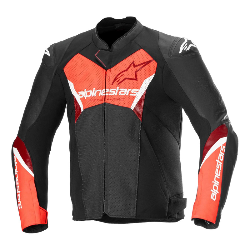 Blouson cuir Alpinestars Faster V3 Airflow black/red fluo