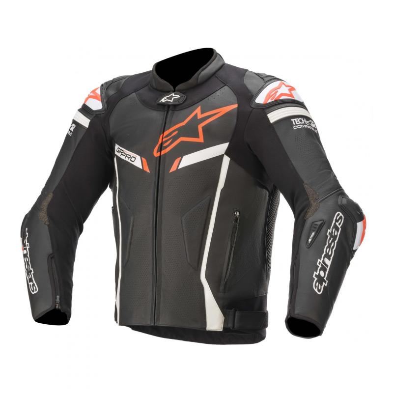 Blouson cuir Alpinestars GP PRO V2 noir/blanc/rouge fluo (compatible T