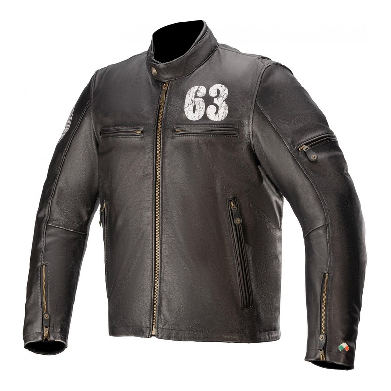 Blouson cuir Alpinestars Oscar Sixty Thee 63 noir/blanc- L