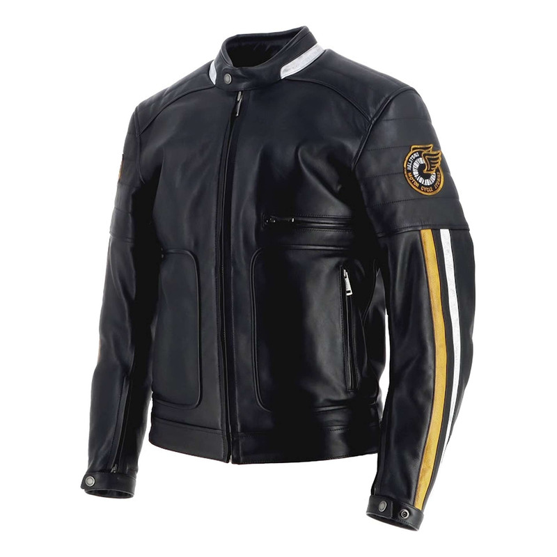 Blouson cuir Helstons Vulcan noir/jaune