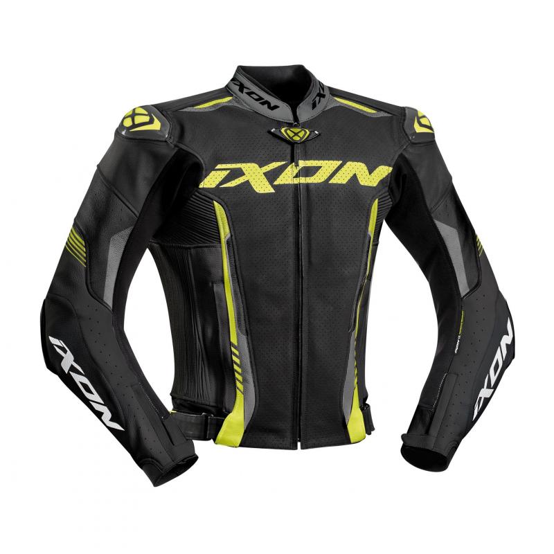 Blouson cuir Ixon Vortex 2 noir/gris/jaune vif- S