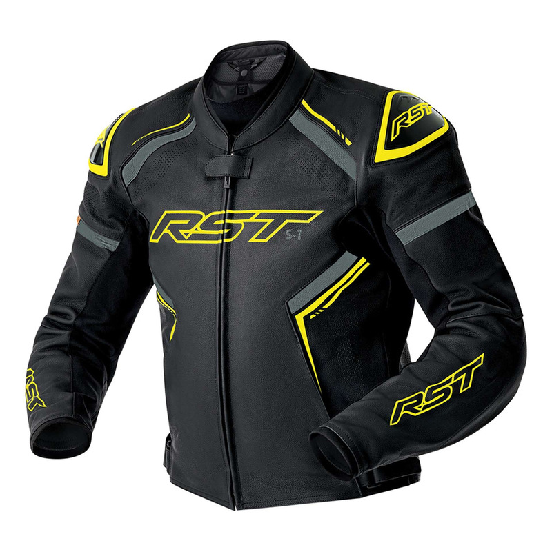 Blouson cuir RST S1 D3O noir/jaune fluo