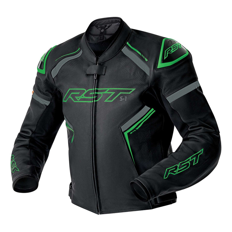 Blouson cuir RST S1 D3O noir/vert fluo