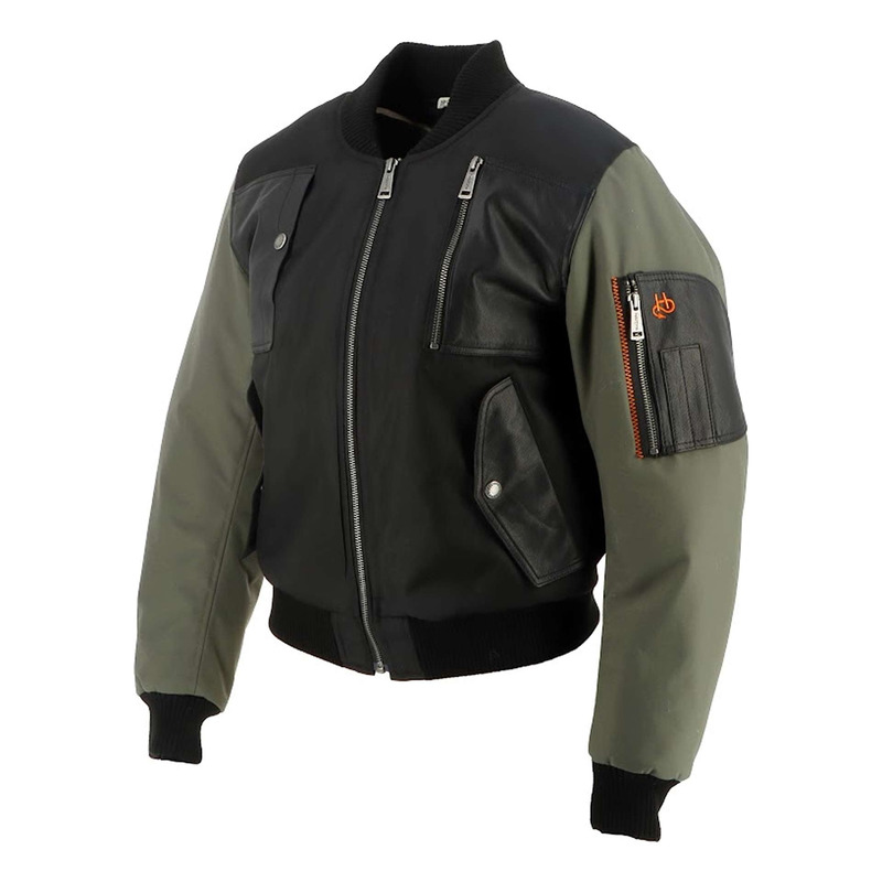 Blouson cuir/textile femme Helstons H-Bomb Womens noir/kaki- S