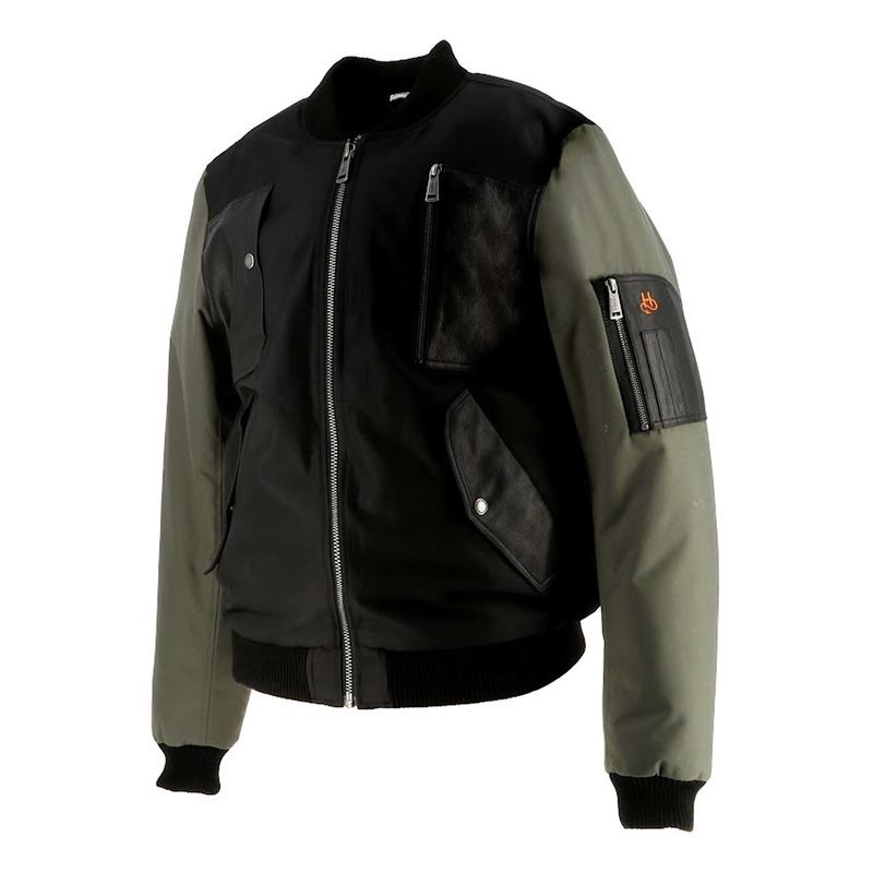 Blouson cuir/textile Helstons H-Bomb noir/kaki