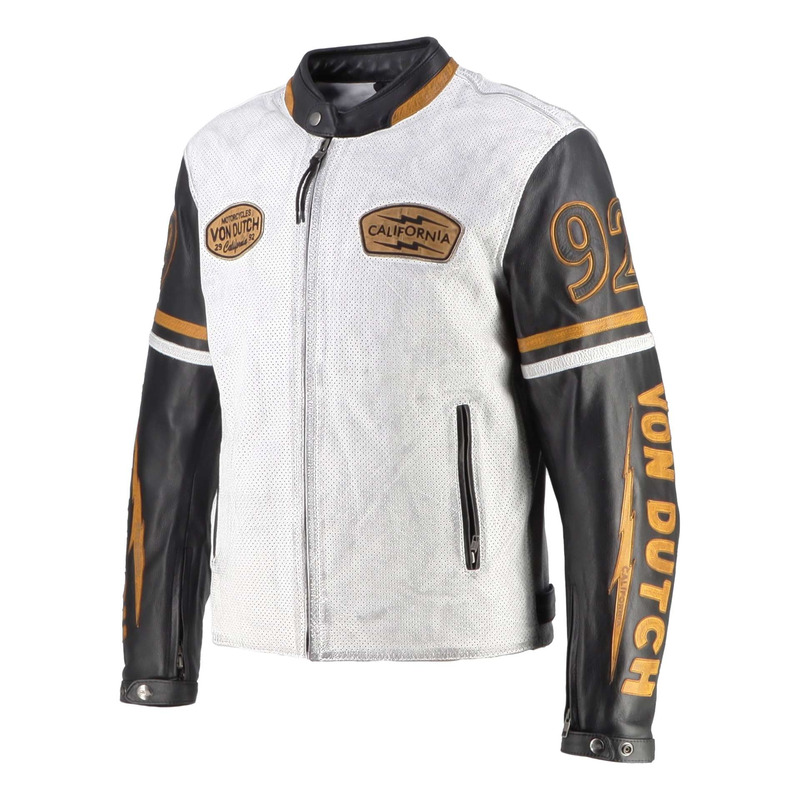 Blouson cuir Von Dutch x Helstons California Men Air blanc/noir/gold