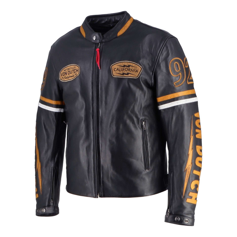 Blouson cuir Von Dutch x Helstons California Men noir/gold/blanc
