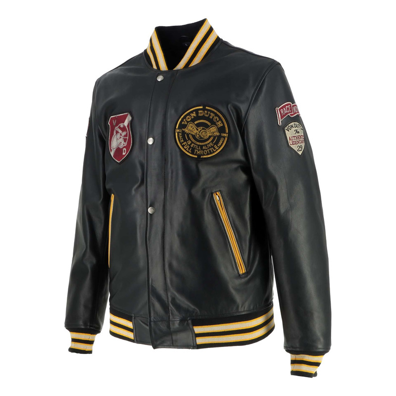 Blouson cuir Von Dutch x Helstons Collegian noir/jaune
