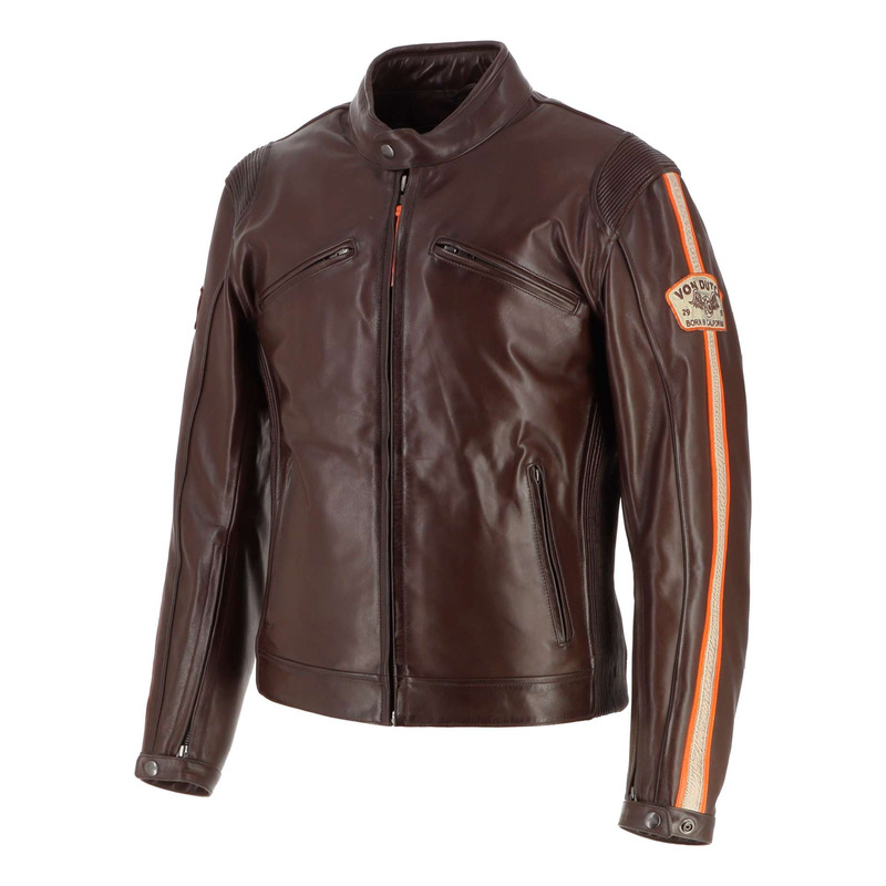 Blouson cuir Von Dutch x Helstons Fast marron/orange/beige