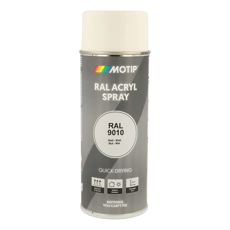 Bombe de peinture Motip RAL9010 Blanc pur mat 400 ml