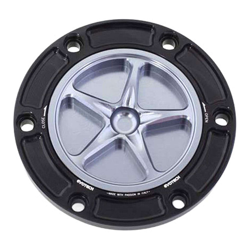 Bouchon de réservoir Evotech aluminium Titane/Noir Aprilia Tuono 660