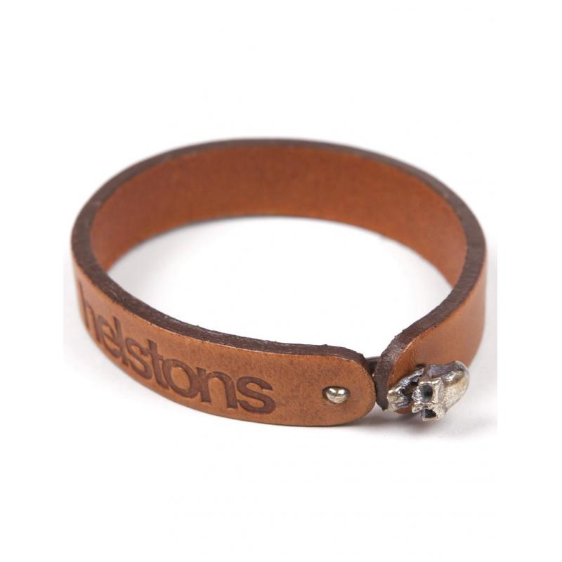 Bracelet cuir Helstons Skull argent/tan