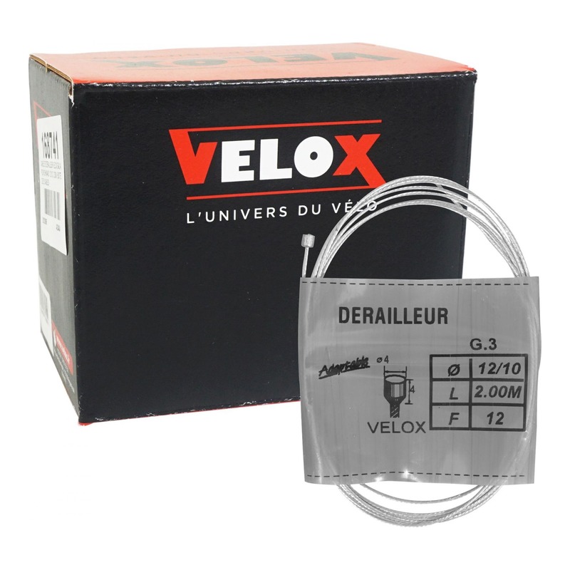 Câble de dérailleur vélo Velox Galva pour Shimano Ø12/10 (2,00m - boite de 25 câbles)