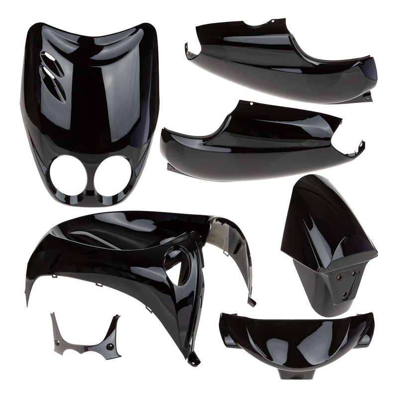 CarÃ©nage noir brillant 7 piÃ¨ces compatible MBK Ovetto/Neos 2002-2007