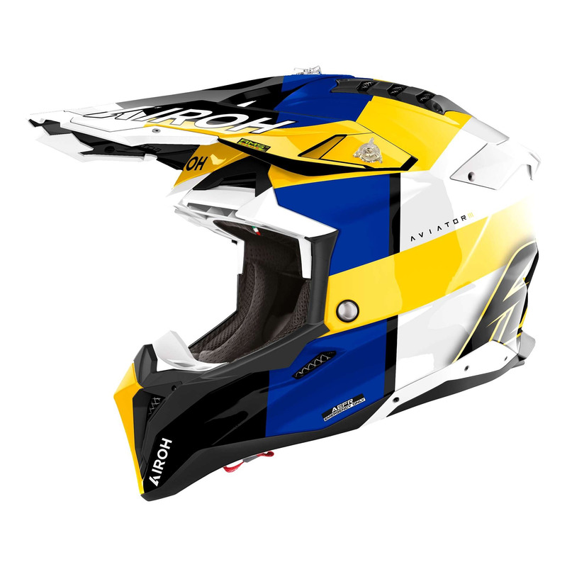 Casque cross Airoh Aviator 3 Monarch blue/yellow gloss