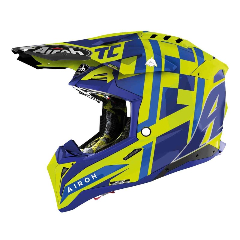 Casque cross Airoh Aviator 3 TC21 bleu/jaune fluo brillant- XS