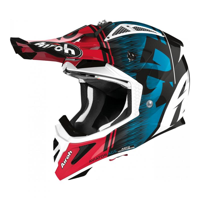 Casque cross Airoh Aviator Ace Kybon bleu/rouge brillant- XS