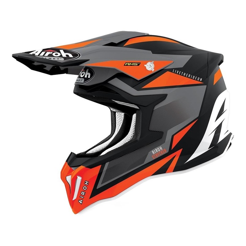 Casque cross Airoh Strycker Axe orange/gris/noir mat- XS