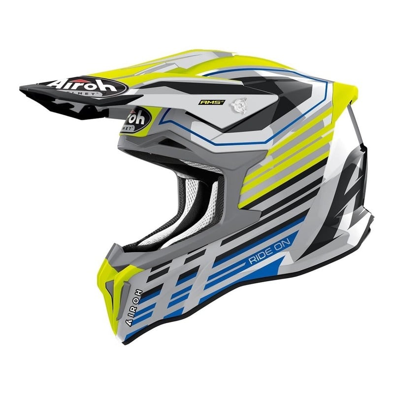 Casque cross Airoh Strycker Shaded jaune fluo/argent/bleu brillant- XS