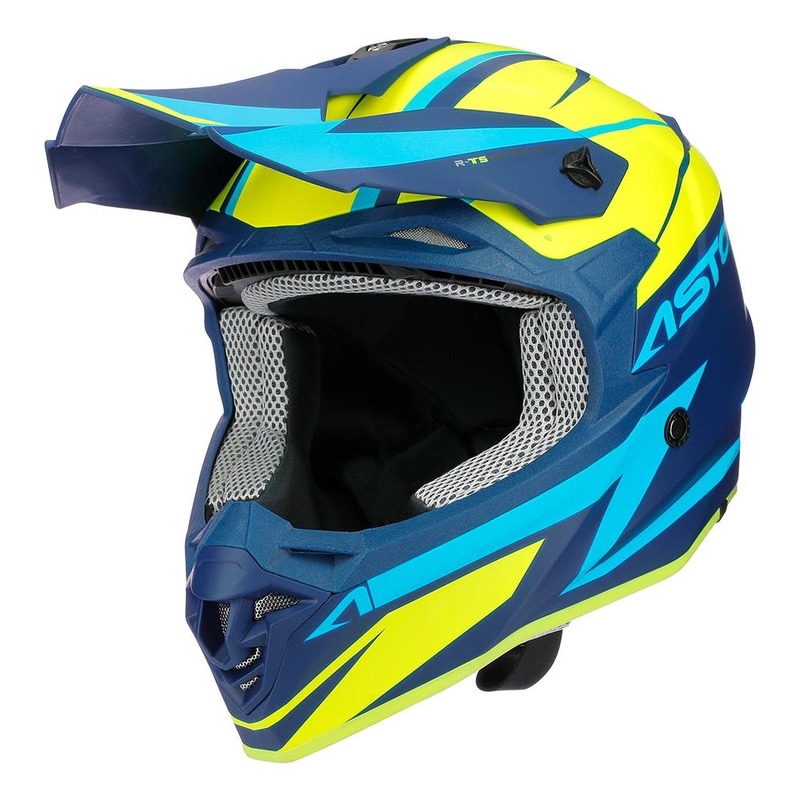 Casque cross Astone MX800 Racers jaune fluo/bleu/bleu mat- XS
