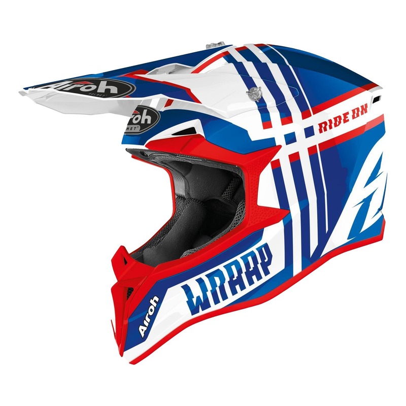 Casque cross enfant Airoh Wraap Broken bleu/rouge/blanc brillant- 2XS