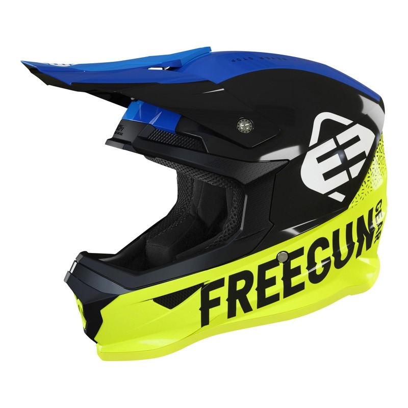 Casque cross enfant Freegun XP-4 Attack jaune fluo/bleu/violet brillan