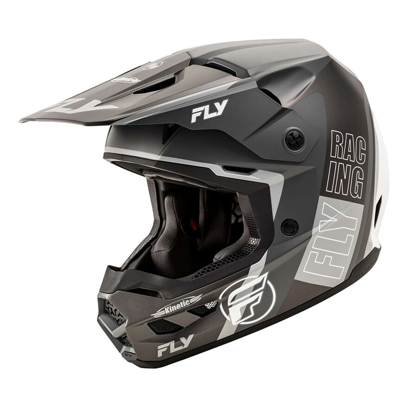 Casque cross Fly Racing Kinetic Rally gris mat/noir/blanc