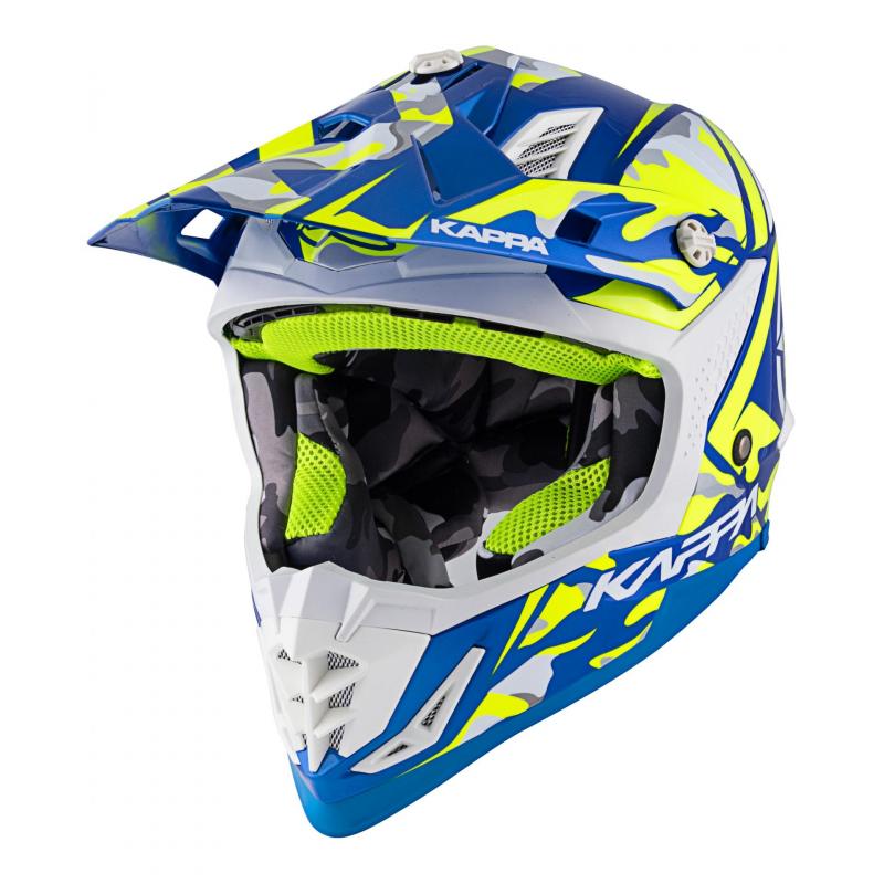 Casque cross Kappa KV39 Army bleu verni/jaune- XS
