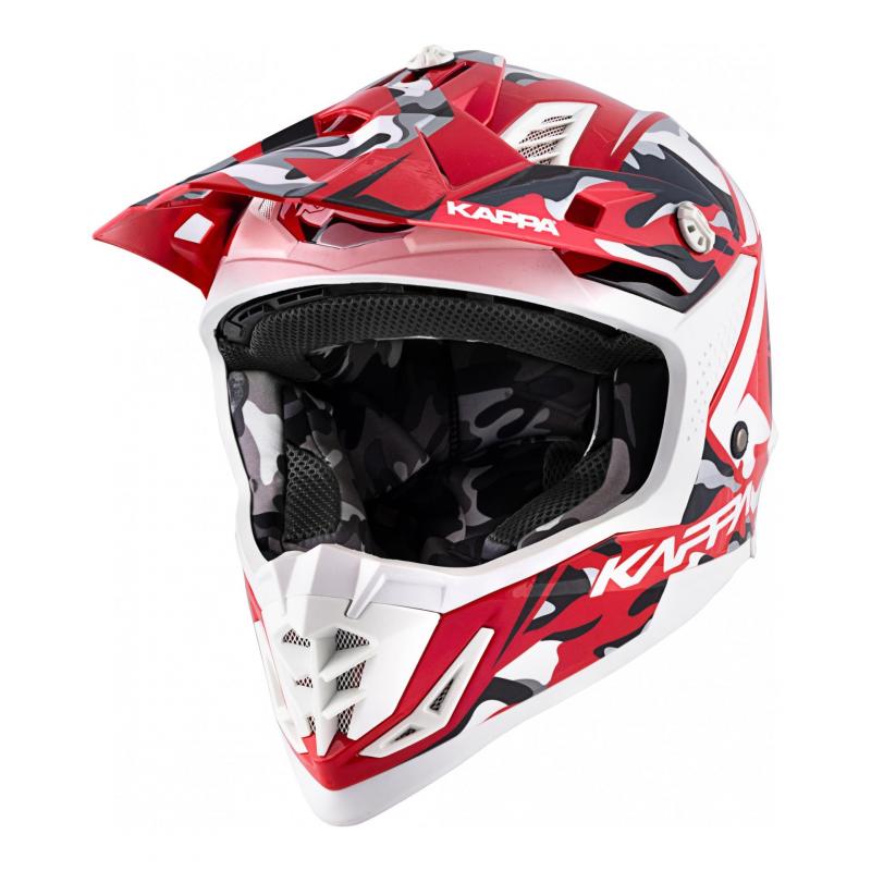 Casque cross Kappa KV39 Army rouge verni/blanc- S