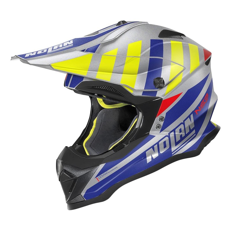 Casque cross Nolan N53 Cliffjumper Mat argent/bleu/jaune- 2XS