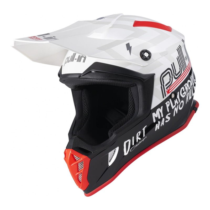 Casque cross Pull-in Dirt blanc/noir/rouge brillant- XS