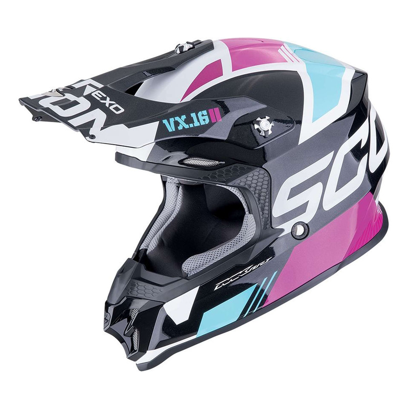 Casque cross Scorpion VX-16 Evo Air Analog metal black/blue/pink