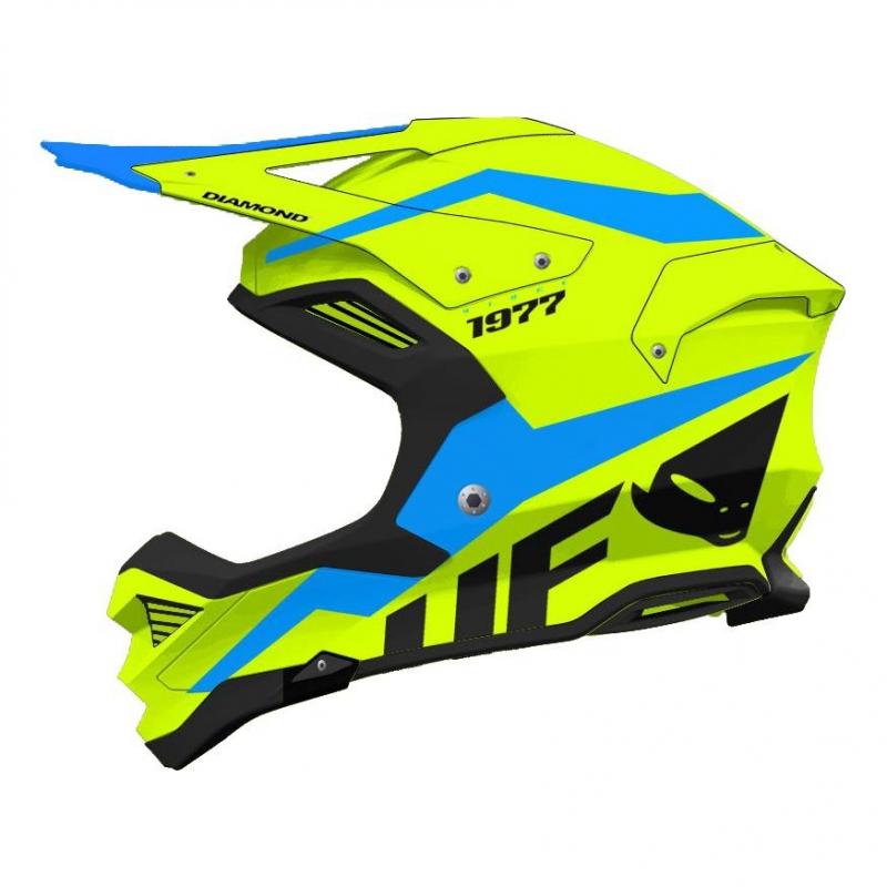 Casque cross Ufo Diamond jaune fluo/bleu- XS